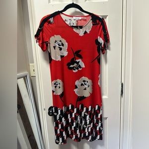 Red Orange NWT Calvin Klein Floral Pattern Shift Dress Sz XS